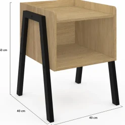 Tables de chevet 1 niche bois et pieds métal noir - lot de 2