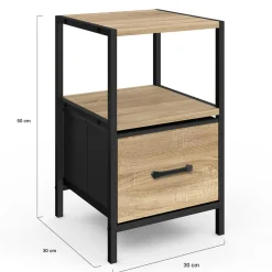 Tables de chevet avec 1 tiroir en tissu et 1 niche : lot de 2