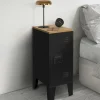 Tables de chevet industrielles plateau bois façon hêtre avec porte métal noir