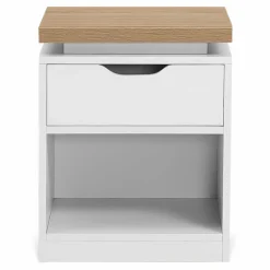 Tables de chevet LED avec tiroir blanc et plateau effet bois