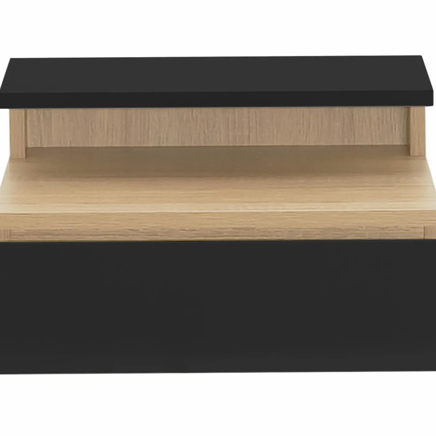 Tables de chevet murales bois façon hêtre et noires avec tiroir et tablette