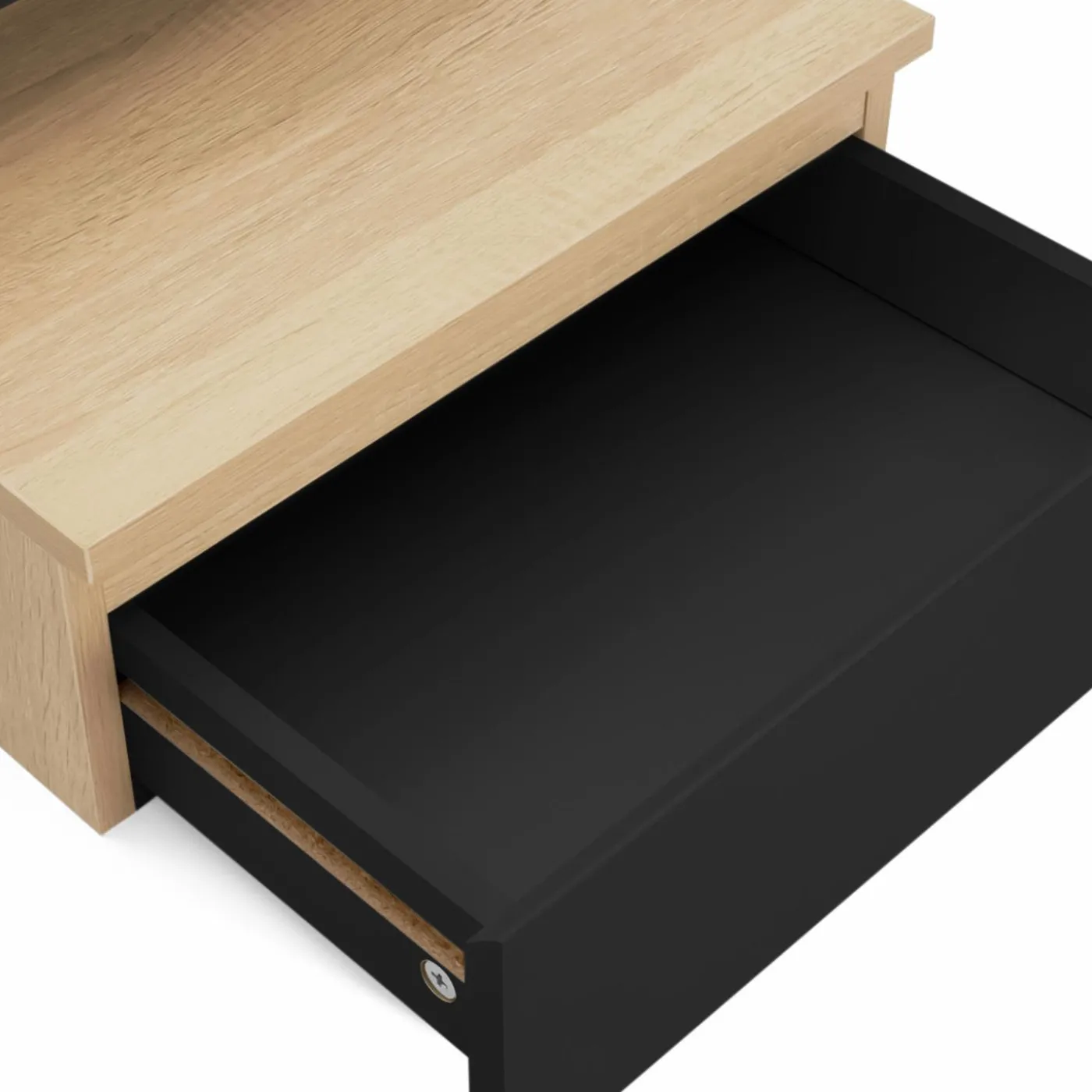 Tables de chevet murales bois façon hêtre et noires avec tiroir et tablette