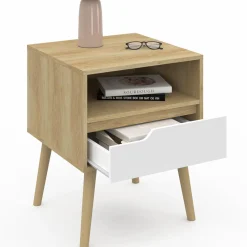 Tables de chevet scandinaves bois blanc et effet hêtre