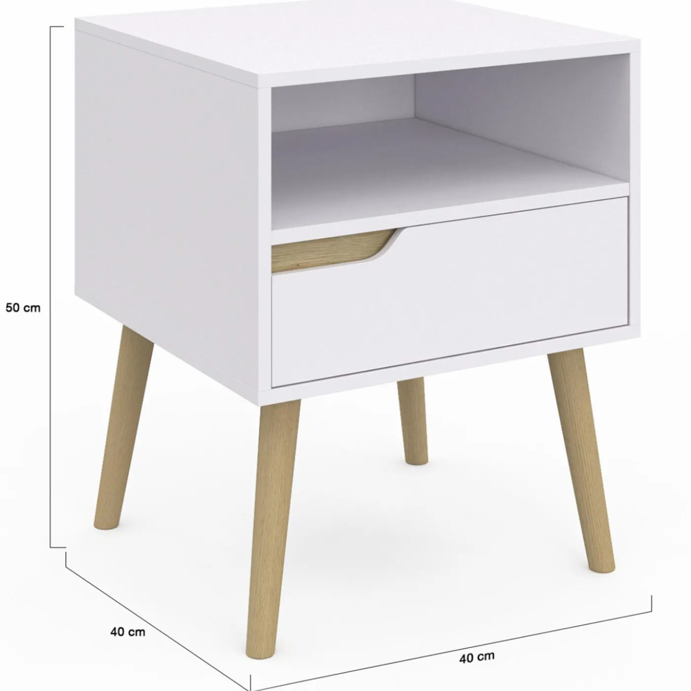 Tables de chevet scandinaves avec 1 tiroir blanches et bois