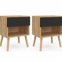 Tables de chevet scandinaves hêtre et noir : lot de 2