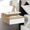 Tables de chevet suspendues bois façon hêtre et blanches