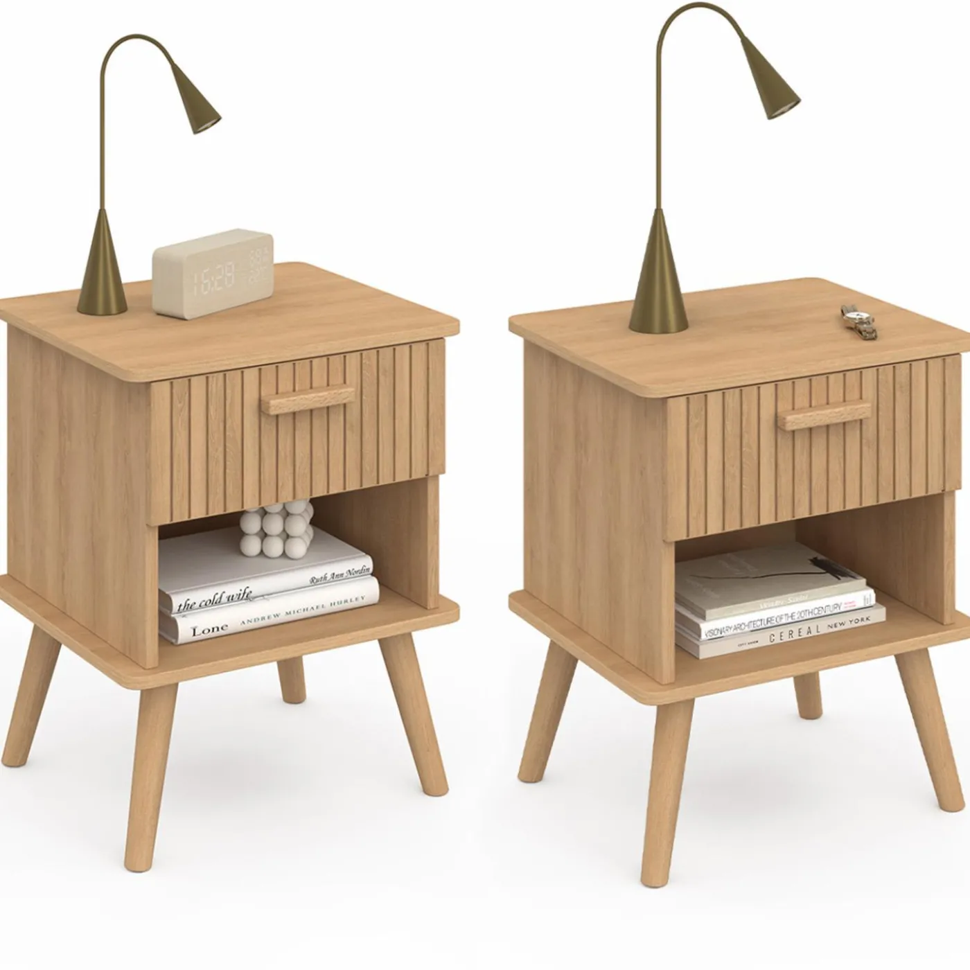 Tables de chevet tasseau bois coloris chêne avec niche + 1 tiroir