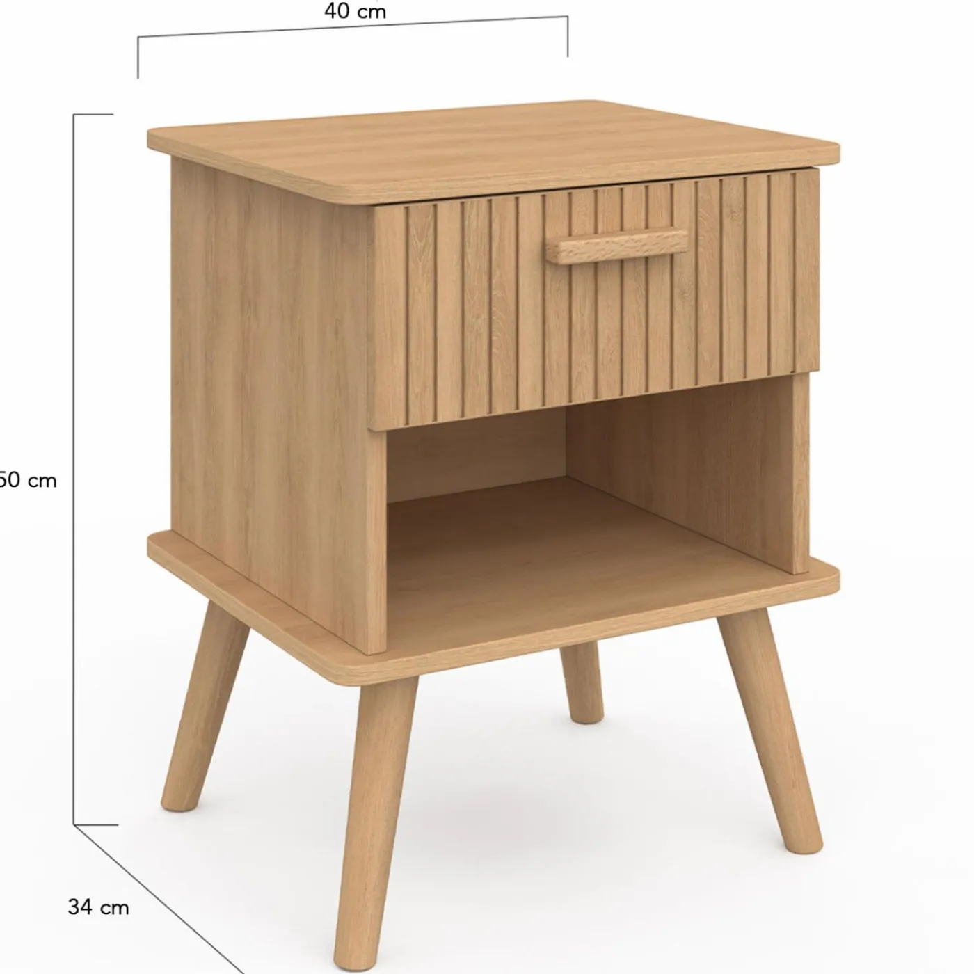 Tables de chevet tasseau bois coloris chêne avec niche + 1 tiroir