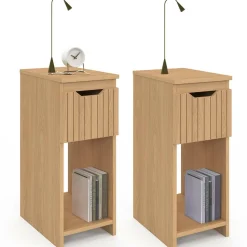 Tables de nuit effet lattes et bois
