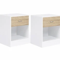 Tables de nuit en bois blanc et façon hêtre avec tiroir