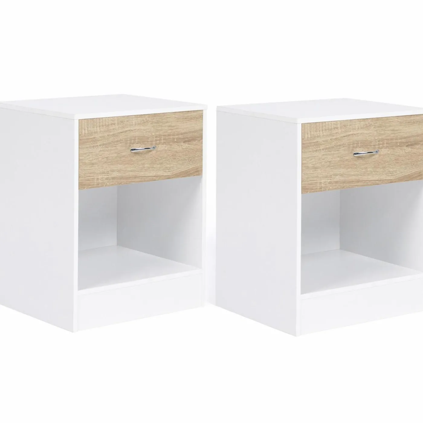 Tables de nuit en bois blanc et façon hêtre avec tiroir