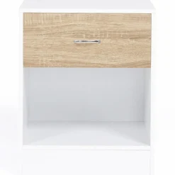 Tables de nuit en bois blanc et façon hêtre avec tiroir