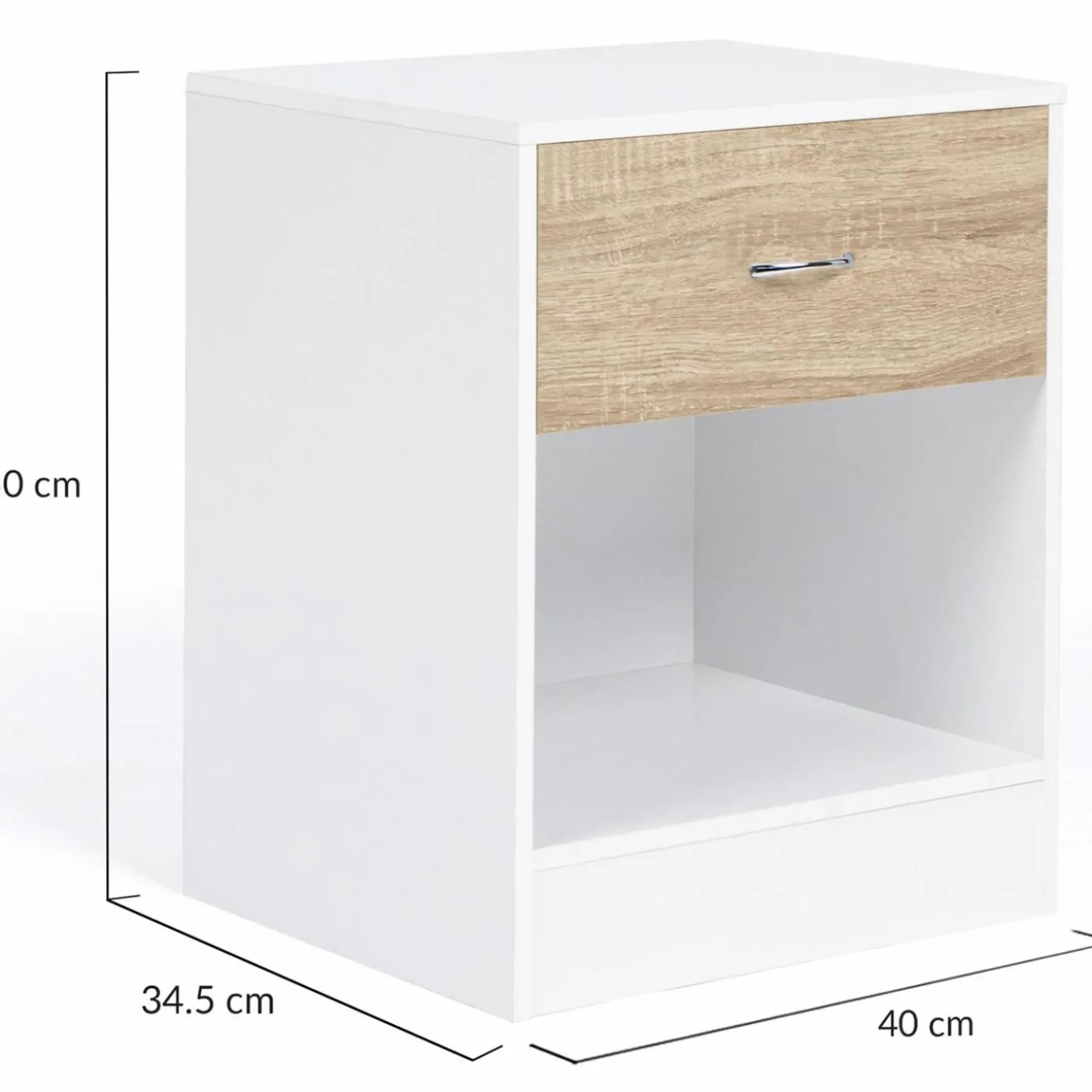 Tables de nuit en bois blanc et façon hêtre avec tiroir