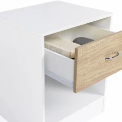 Tables de nuit en bois blanc et façon hêtre avec tiroir