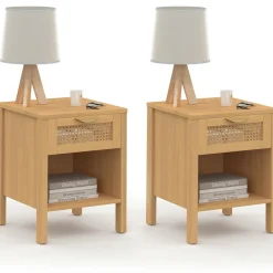 Tables de nuit en bois clair avec un tiroir et une niche