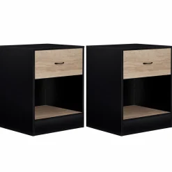 Tables de nuit en bois noir et façon hêtre avec tiroir
