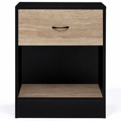 Tables de nuit en bois noir et façon hêtre avec tiroir