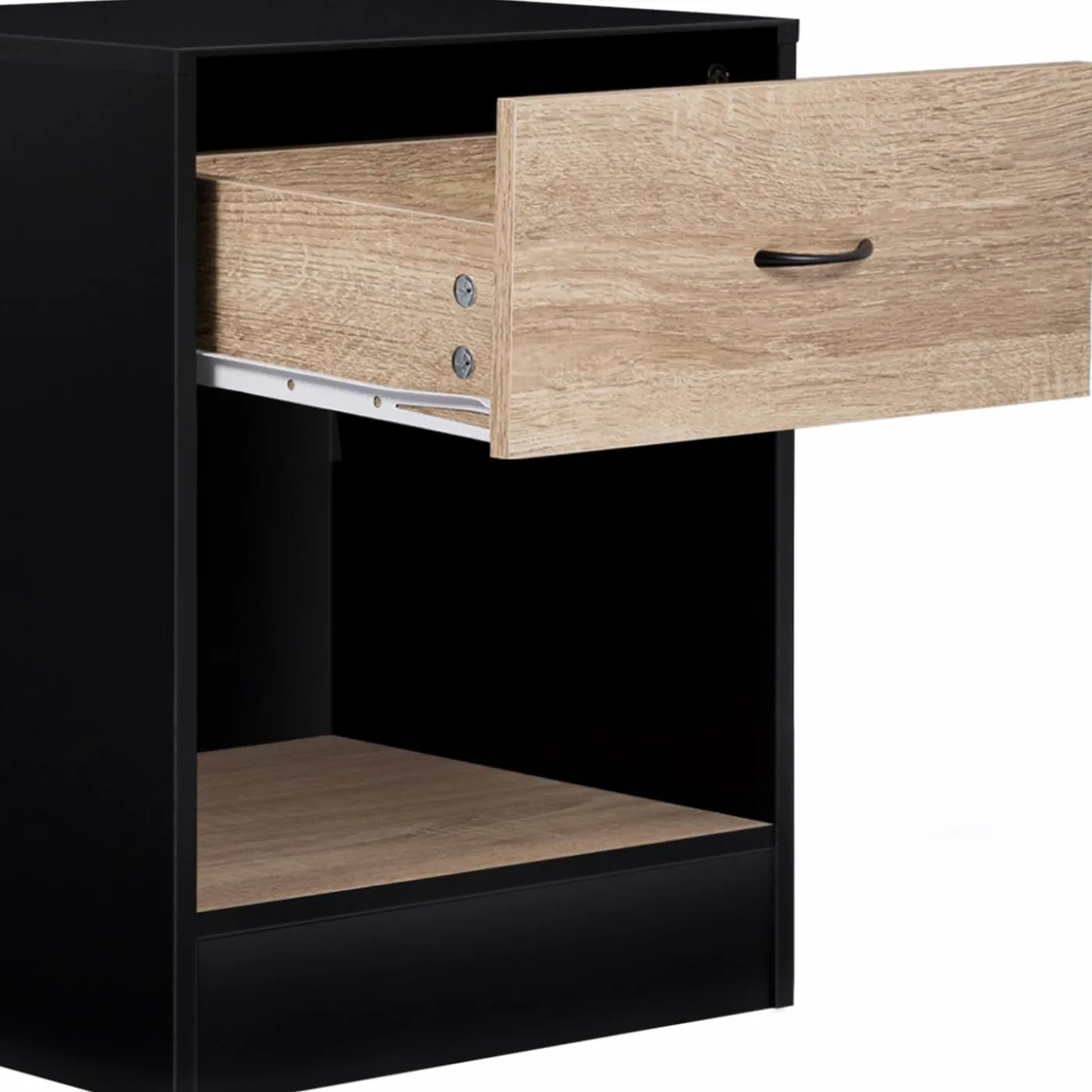 Tables de nuit en bois noir et façon hêtre avec tiroir