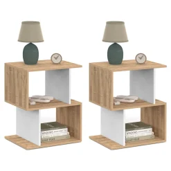 Tables de nuit en forme de S effet hêtre et blanc