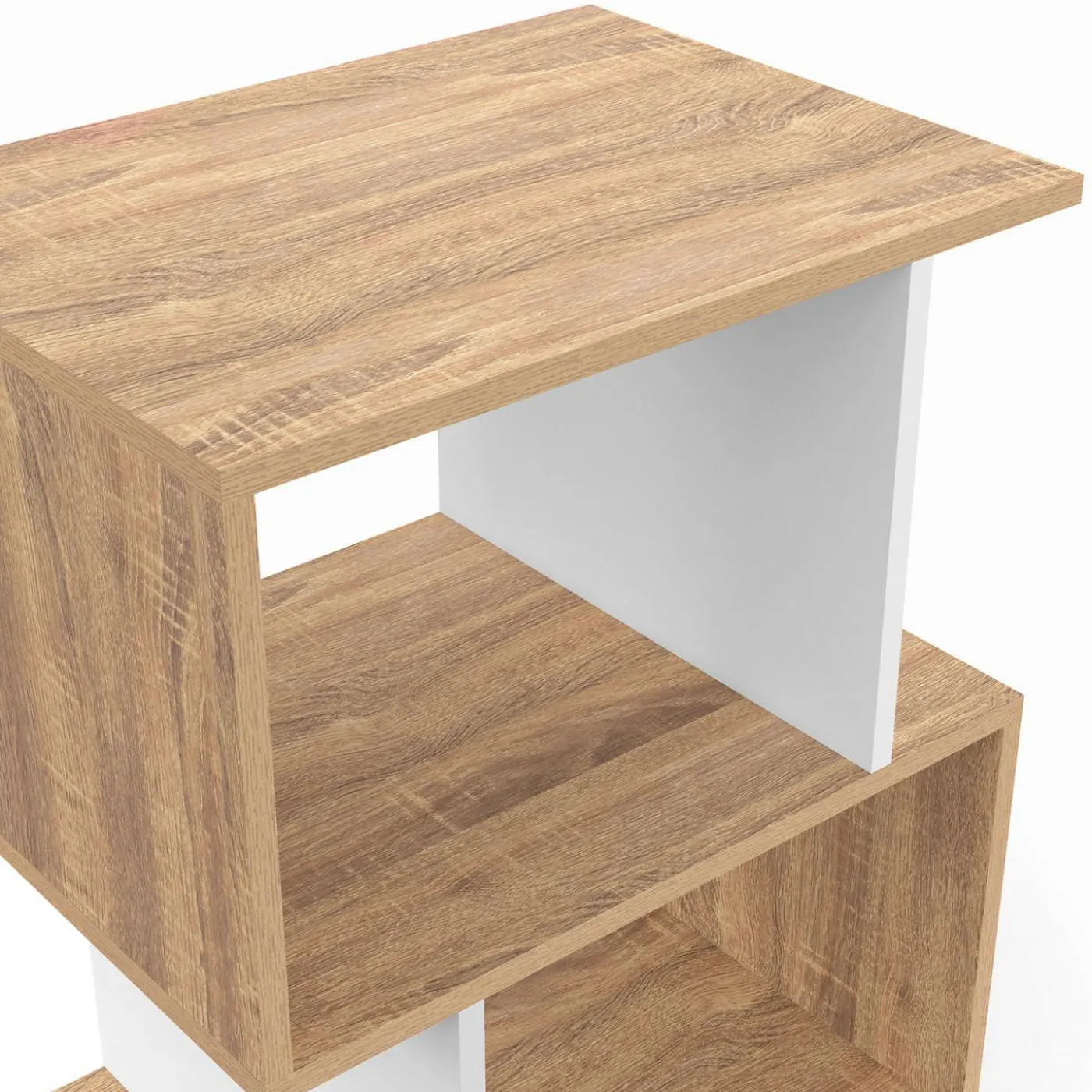 Tables de nuit en forme de S effet hêtre et blanc