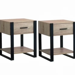 Tables de nuit industrielles bois et noir 1 tiroir