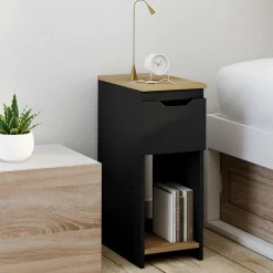 Tables de nuit noir et bois avec 1 tiroir