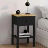 Tables de nuit noire et bois avec tiroir et tablette