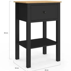 Tables de nuit noire et bois avec tiroir et tablette