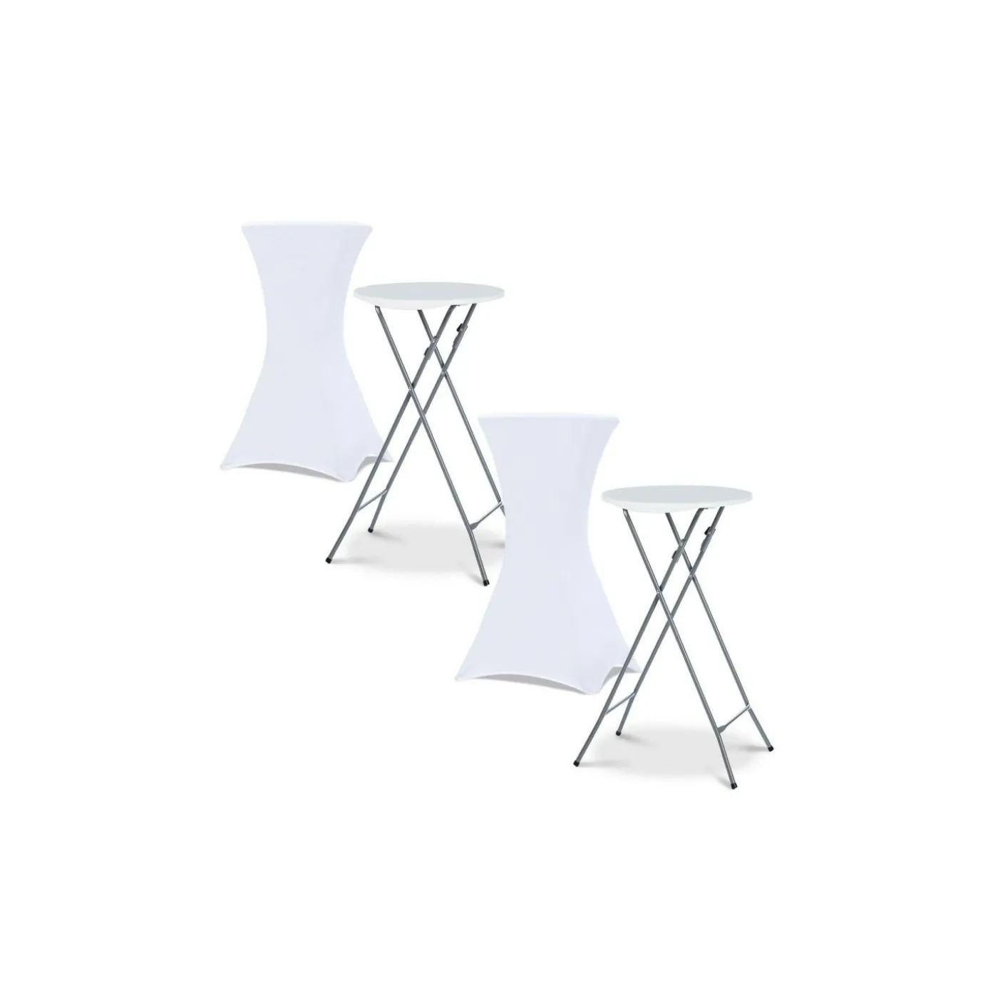 Tables hautes pliantes d’extérieur + housses blanches