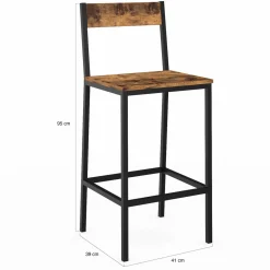 Tabourets de bar avec dossier style industriel bois foncé et noir