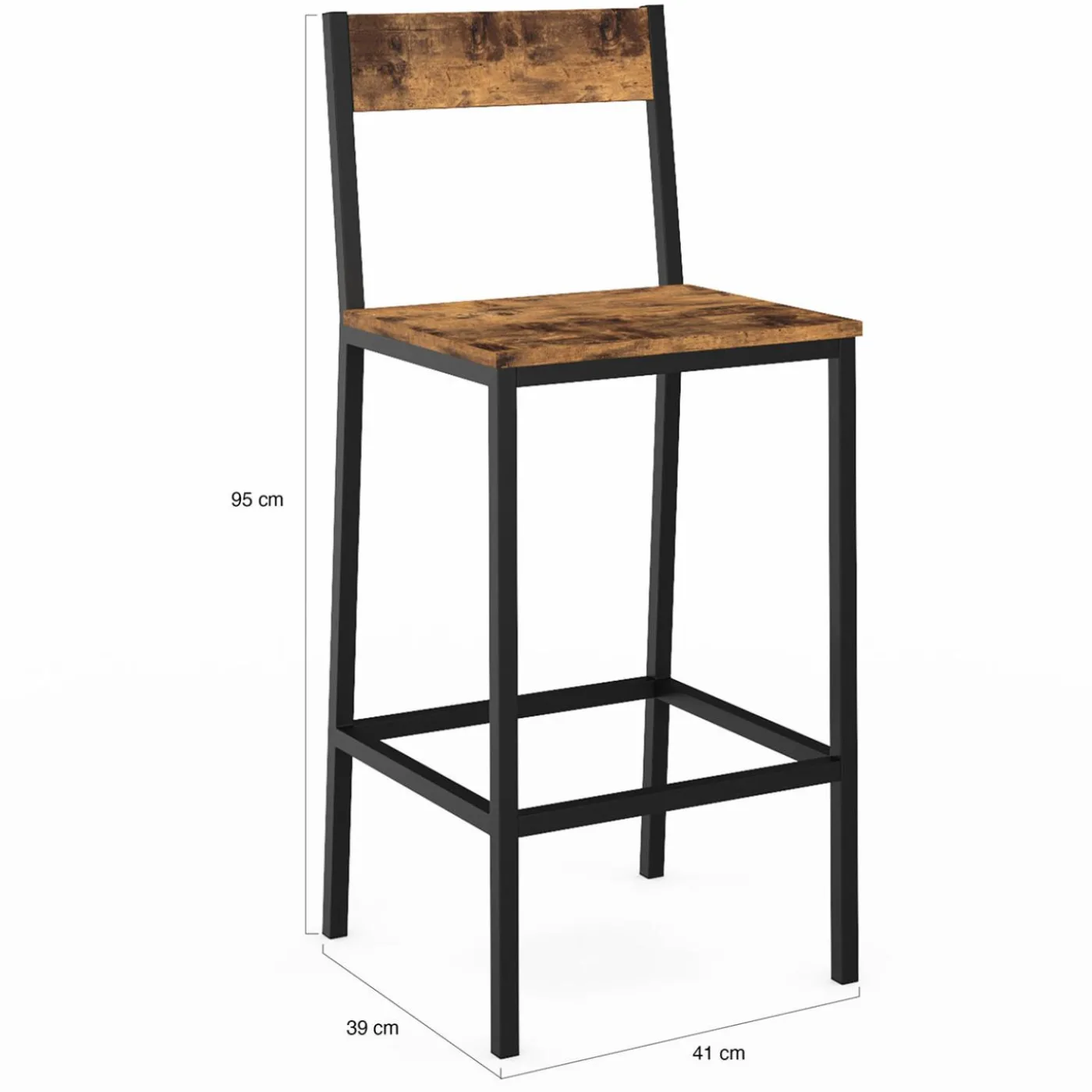 Tabourets de bar avec dossier style industriel bois foncé et noir