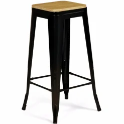 Tabourets de bar bois et métal noir empilables x4