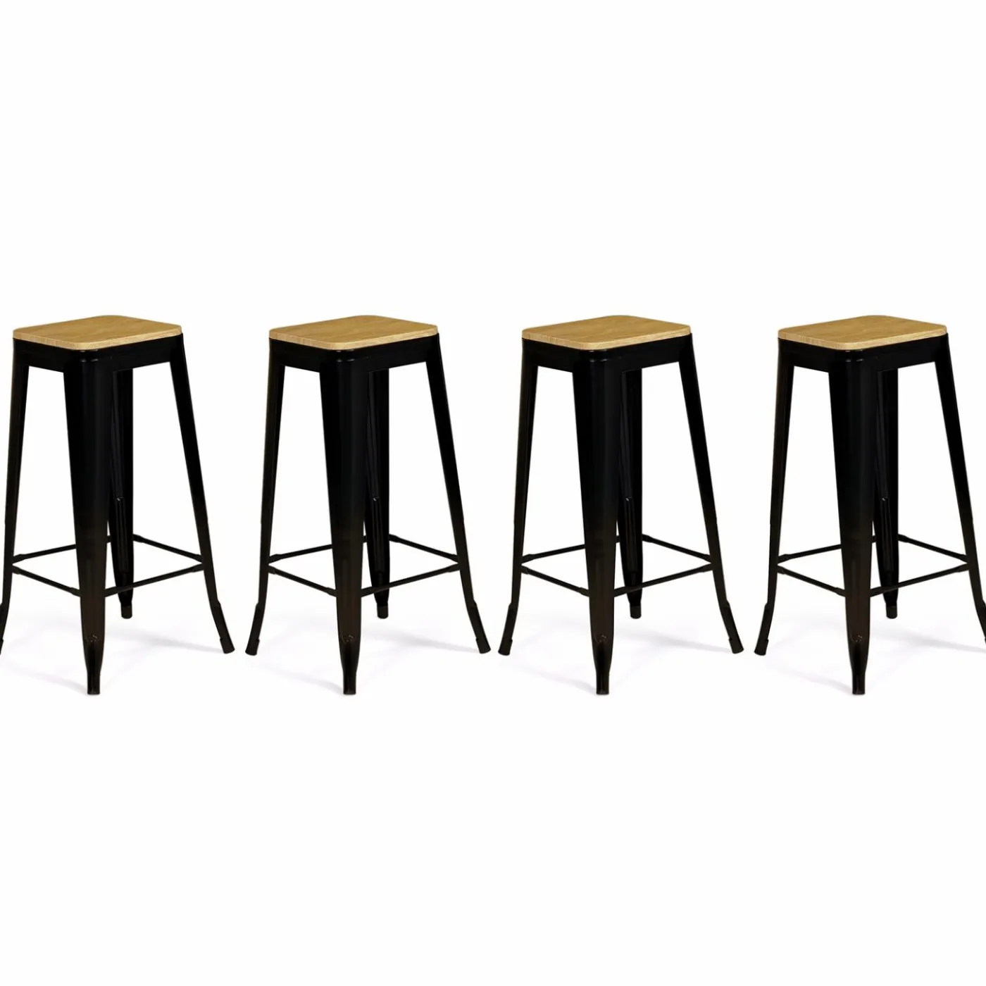 Tabourets de bar bois et métal noir empilables x4
