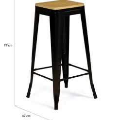 Tabourets de bar bois et métal noir empilables x4