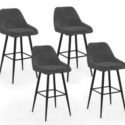 Tabourets de bar confortables en velours gris foncé avec accoudoirs