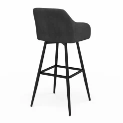 Tabourets de bar en velours gris foncé avec accoudoirs : lot de 2