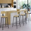 Tabourets de bar industriel avec dossier bois et métal noir