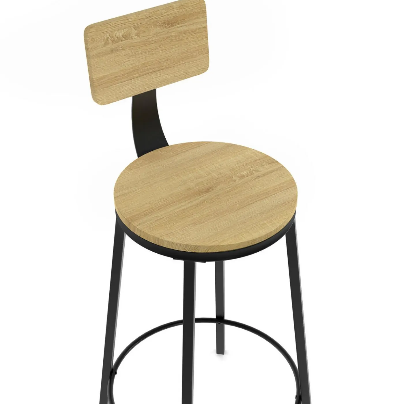 Tabourets de bar industriel avec dossier bois et métal noir