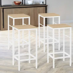 Tabourets de bar métal blanc et bois style industriel