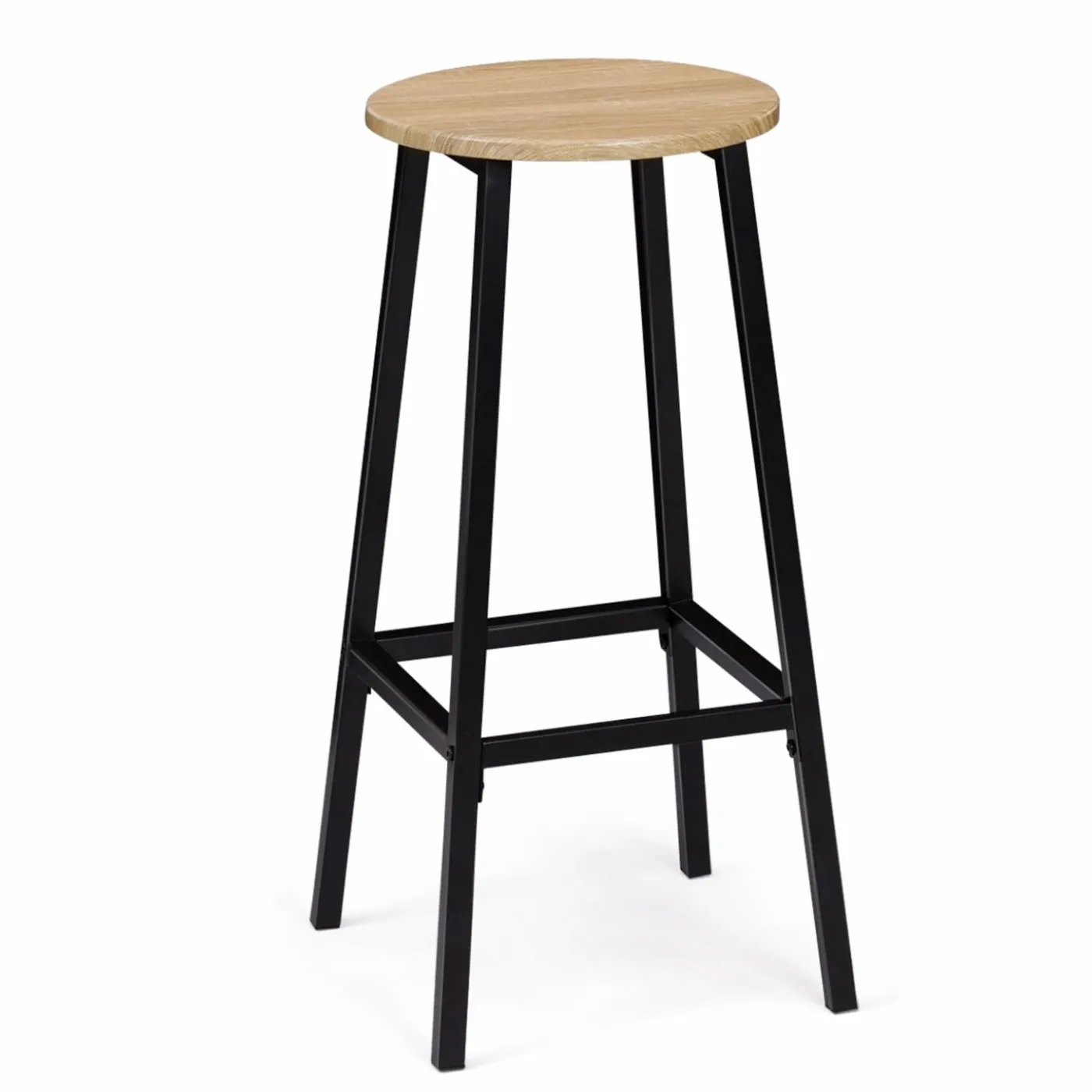 Tabourets de bar ronds bois et métal noir x4