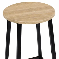 Tabourets de bar ronds bois et métal noir x4