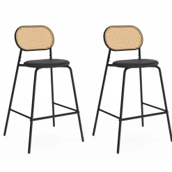 Tabourets de bar vintage métal noir et cannage