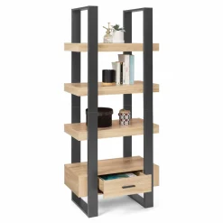 Étagère 4 niveaux industrielle bois et noir avec tiroir