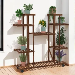 Étagère à pots de fleurs en bois de sapin 8 niveaux et roulettes