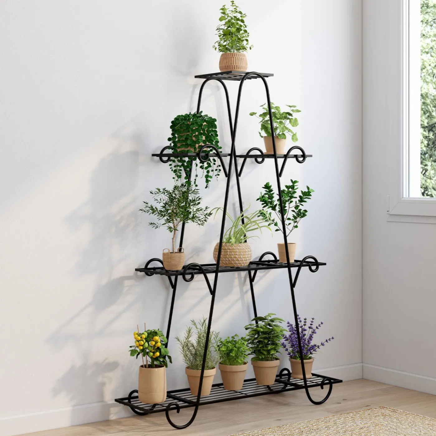 Étagère à pots de fleurs en métal avec 9 niveaux
