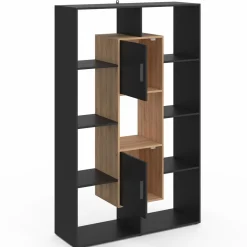 Étagère bibliothèque 11 compartiments noir et effet bois