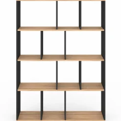 Étagère bibliothèque 4 niveaux noir et effet bois 143 cm