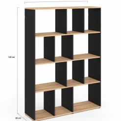 Étagère bibliothèque 4 niveaux noir et effet bois 143 cm