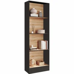 Étagère bibliothèque 5 niveaux noir et effet bois H.190cm
