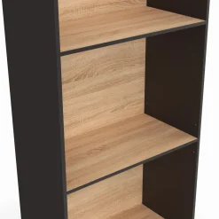 Étagère bibliothèque 5 niveaux noir et effet bois H.190cm